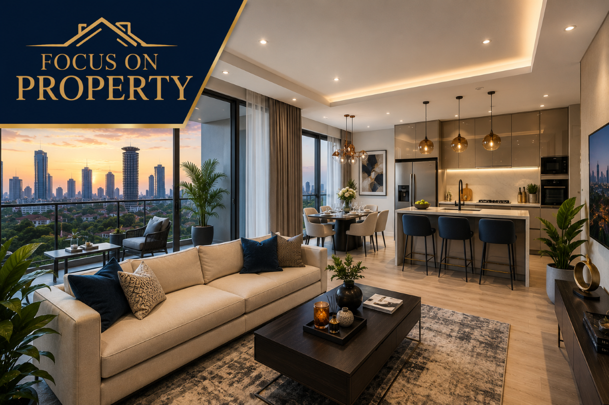 Modern apartment interior with Nairobi skyline views